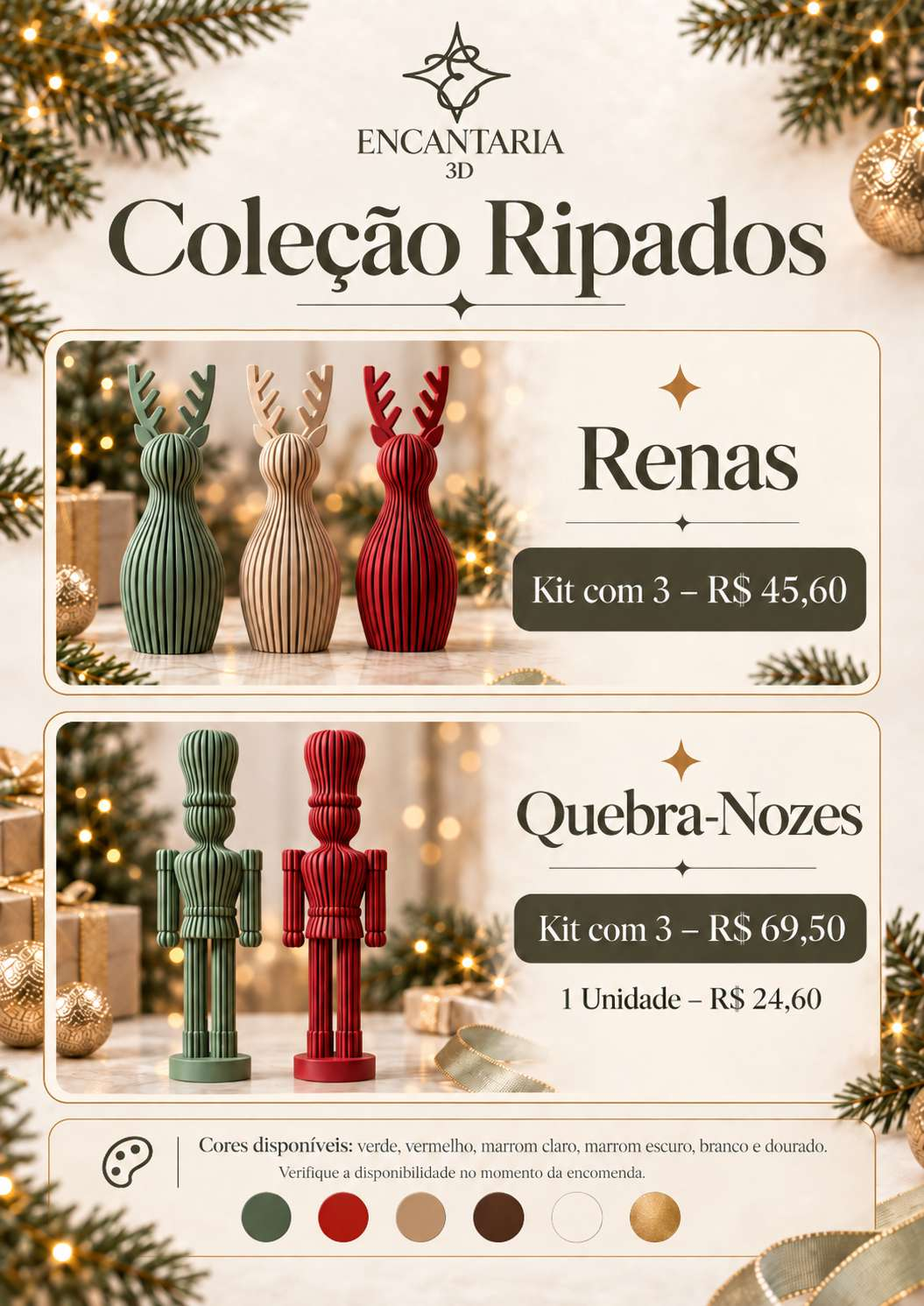Página 3 do catálogo original Encantaria 3D: Coleção Ripados — renas e quebra-nozes