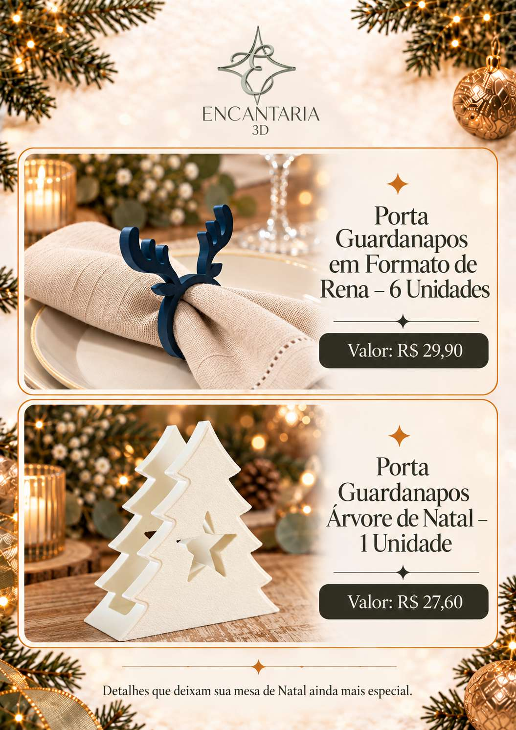 Página 15 do catálogo original Encantaria 3D: Porta-guardanapos — rena e árvore