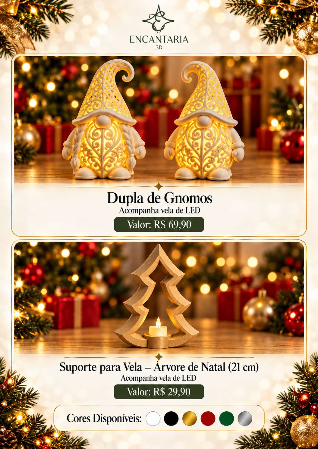 Página 18 do catálogo original Encantaria 3D: Gnomos e suporte para vela árvore